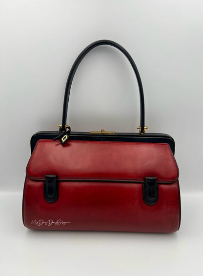 Vintage Delvaux top handle burgundy doctor bag 1962