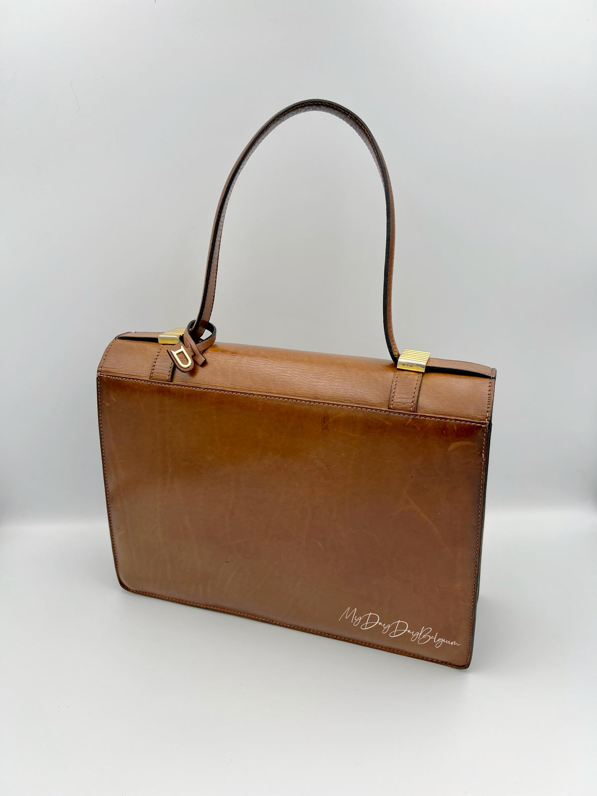 Delvaux vintage top handle brown box calf 1959