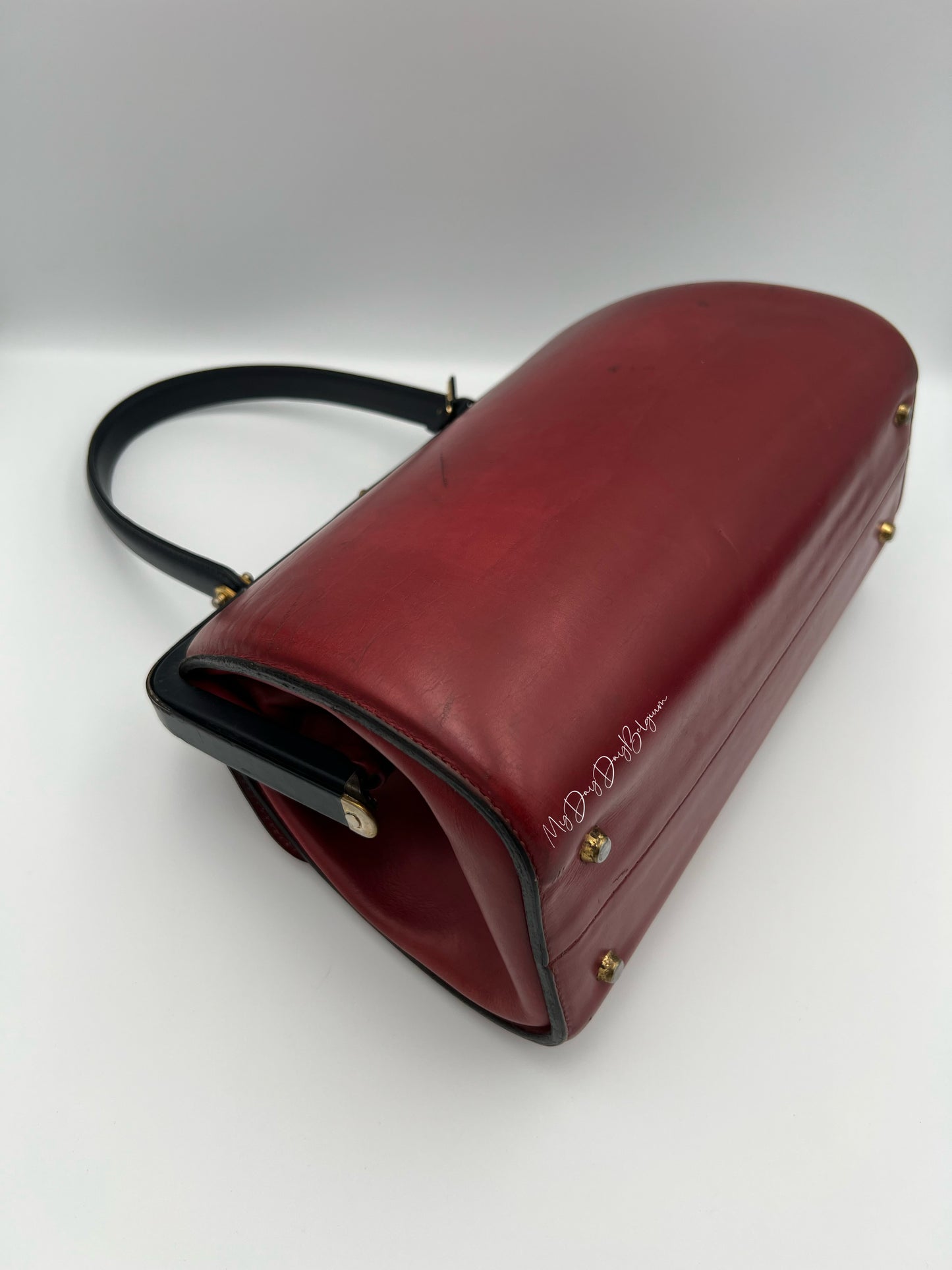 Vintage Delvaux top handle burgundy doctor bag 1962