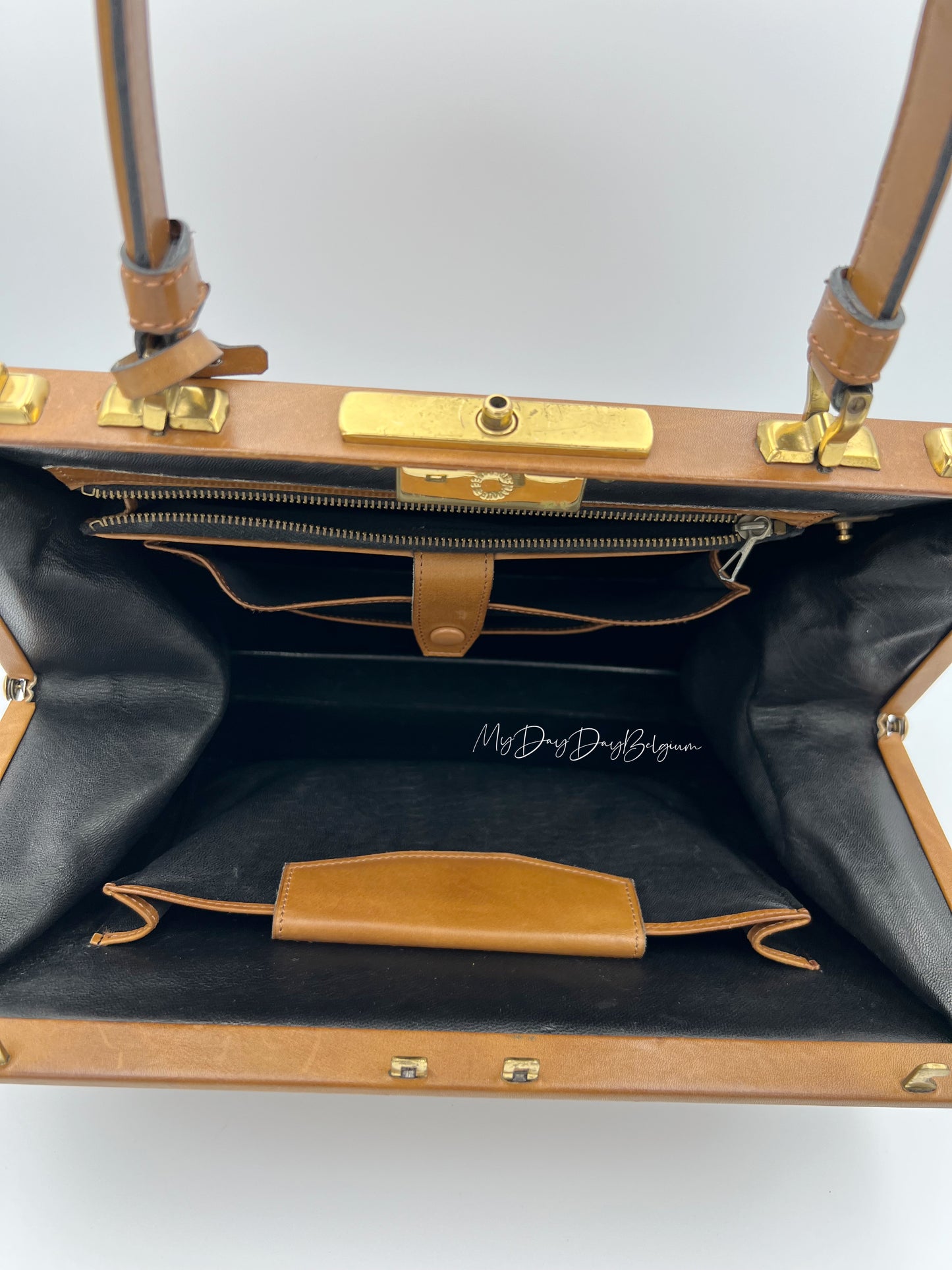 Vintage Delvaux Mon Grand Bonheur 1959 cognac brown box calf