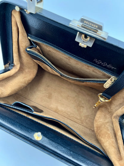 Vintage Delvaux Classico black surpiqué top handle 1999
