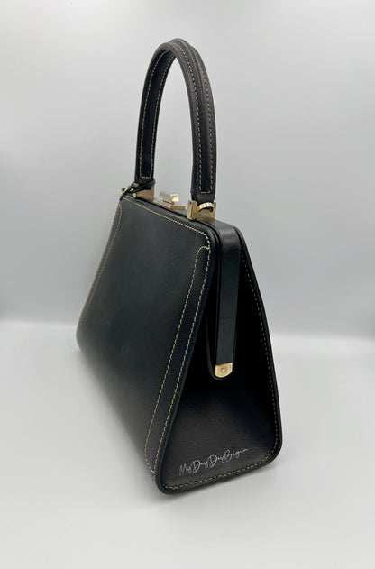 Vintage Delvaux Classico black surpiqué top handle 1999