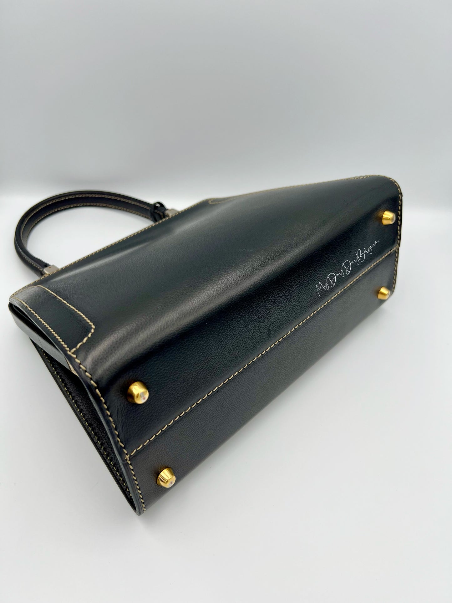 Vintage Delvaux Classico black surpiqué top handle 1999
