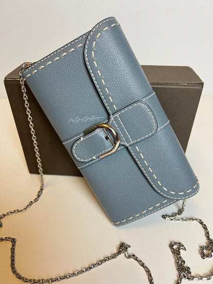 Delvaux Brillant Wallet on Chain Crossbody / Shoulder Bag Blue Pacifique 2022