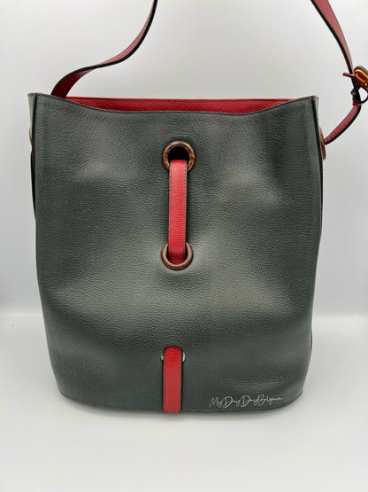 Vintage Delvaux work and bucket bag 1993 in dual colour green and red