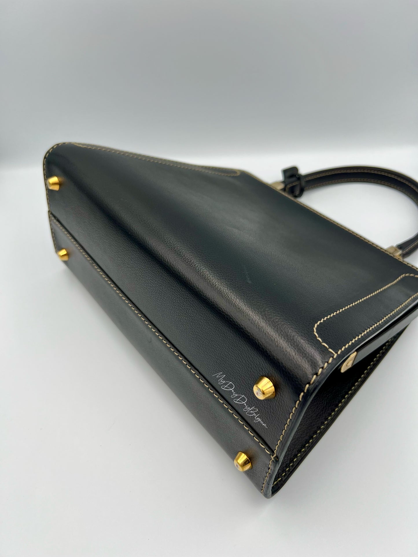 Vintage Delvaux Classico black surpiqué top handle 1999