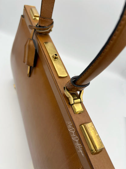 Vintage Delvaux Mon Grand Bonheur 1959 cognac brown box calf