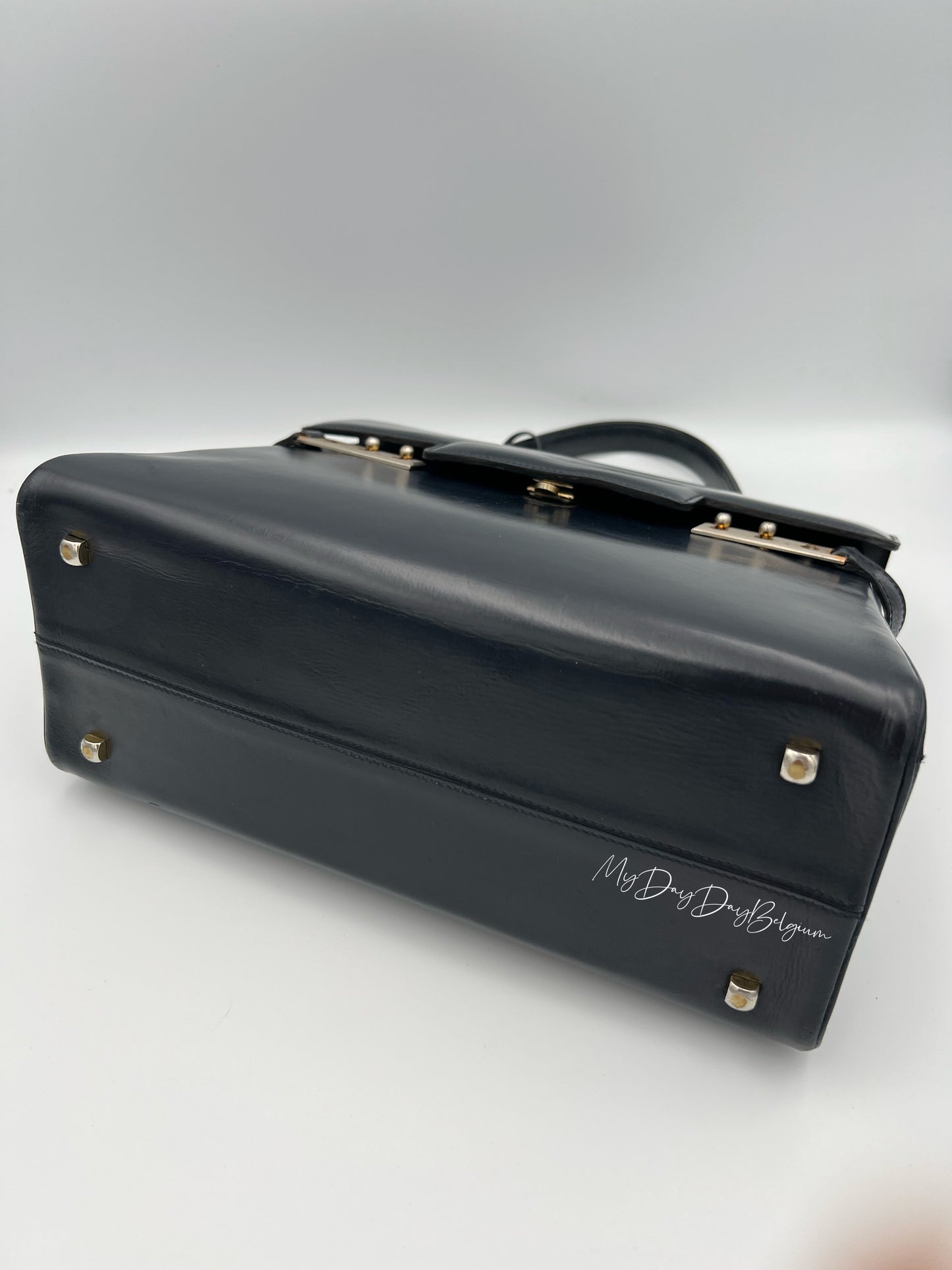 Delvaux Tempête MM Top Handle Navy Blue 1980's