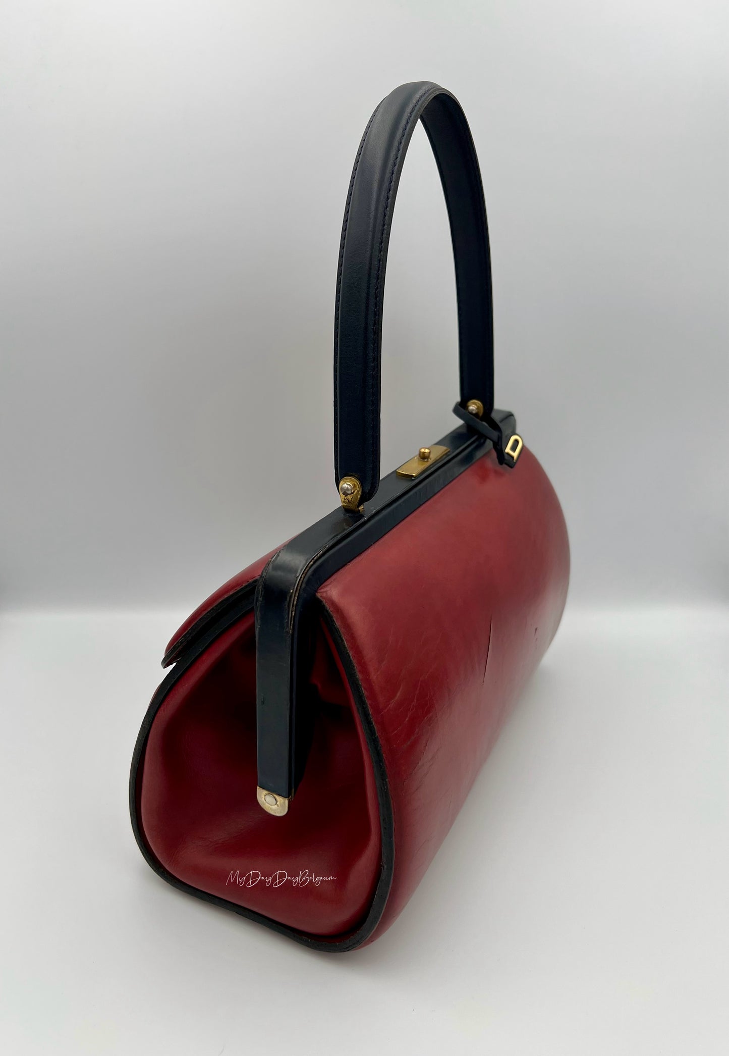 Vintage Delvaux top handle burgundy doctor bag 1962