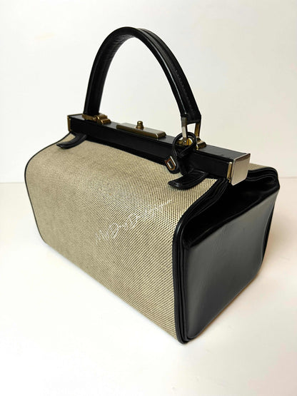 Delvaux Vintage "Doctor Bag" Top Handle Black 1962