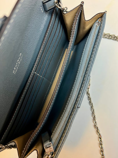 Delvaux Brillant Wallet on Chain Crossbody / Shoulder Bag Blue Pacifique 2022