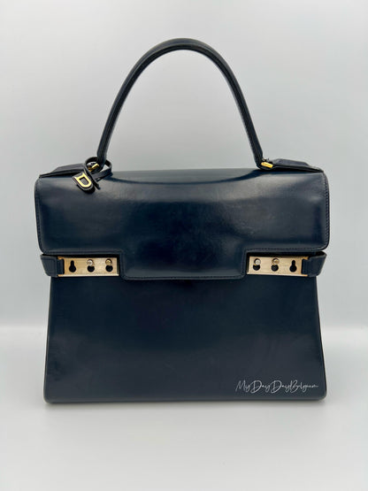 Delvaux Tempête MM Top Handle Navy Blue 1980's