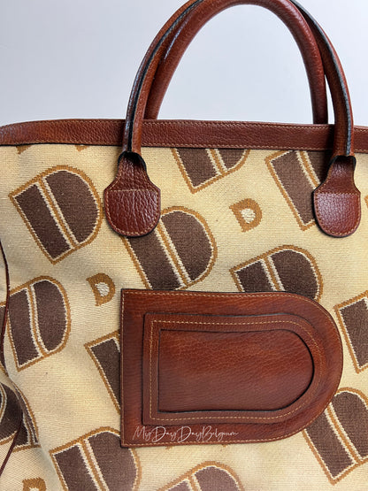 Delvaux Vintage Top Handle Travel Bag Brown / Beige 1973