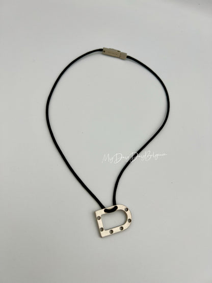 Delvaux  "D" leather necklace - early 2000s