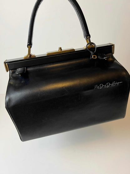 Delvaux Vintage "Doctor Bag" Top Handle Black 1962