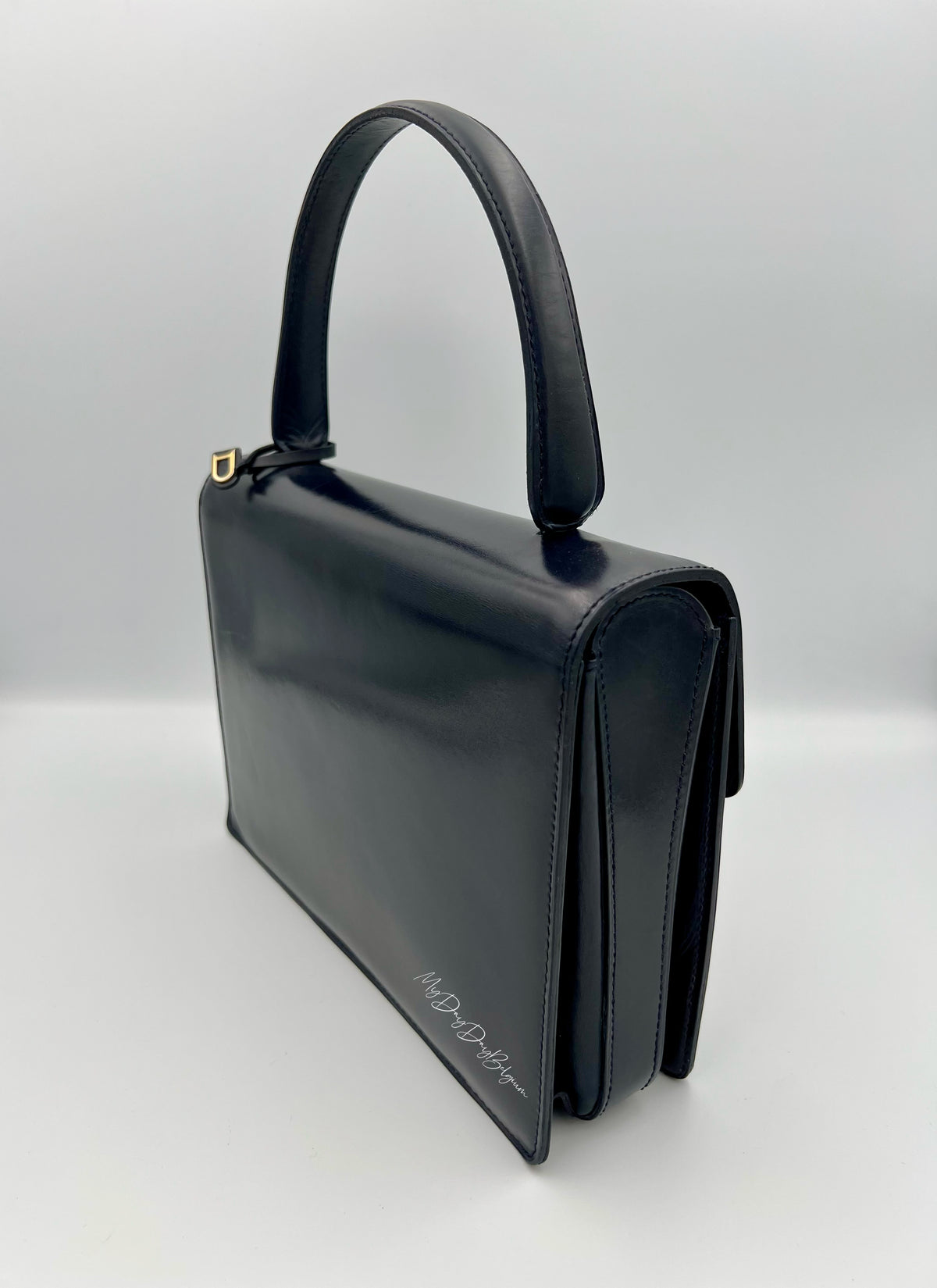 Vintage Delvaux top handle box calf 1967 navy