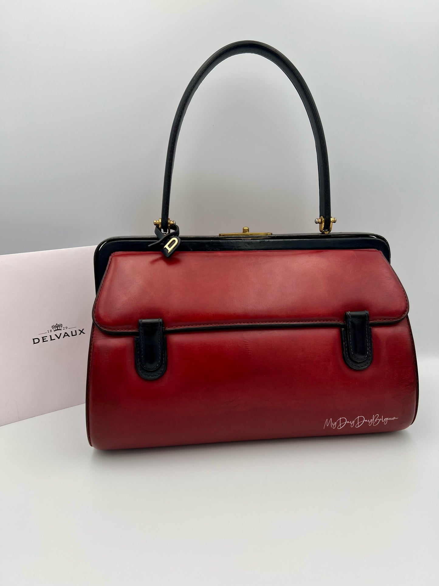 Vintage Delvaux top handle burgundy doctor bag 1962