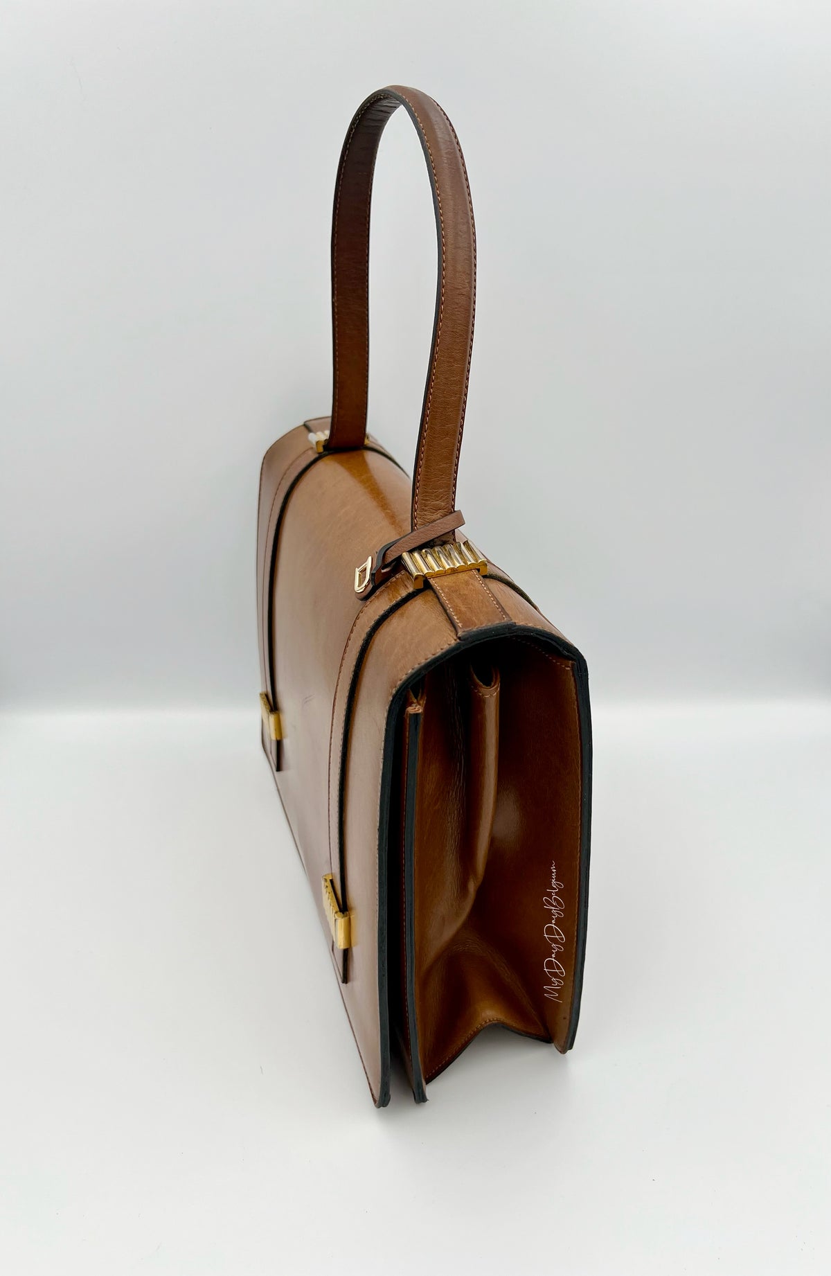 Delvaux vintage top handle brown box calf 1959