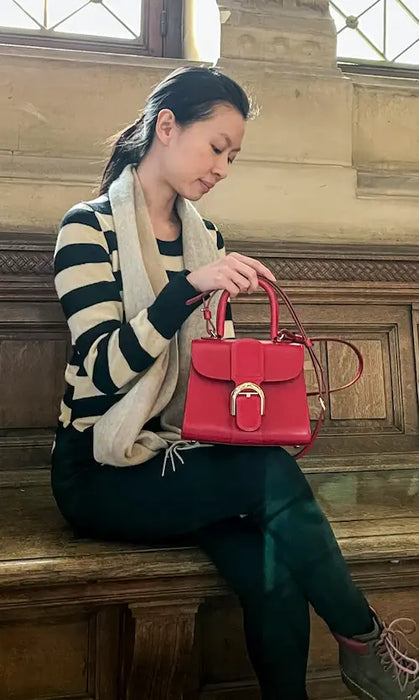 Delvaux Vintage Brillant PM Dark Red Box Calf Leathe Top Handle 1970s