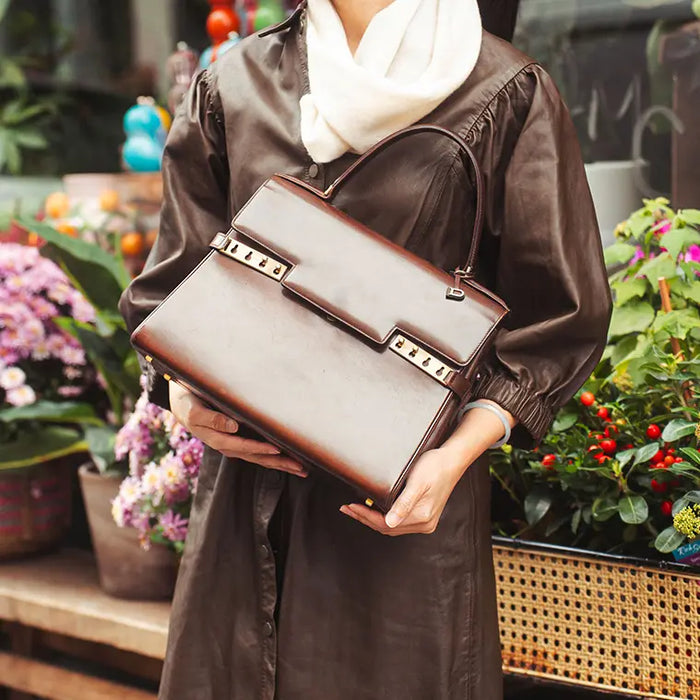 Delvaux Vintage Tempete GM Brown Box Calf Leather Top Handle 1967