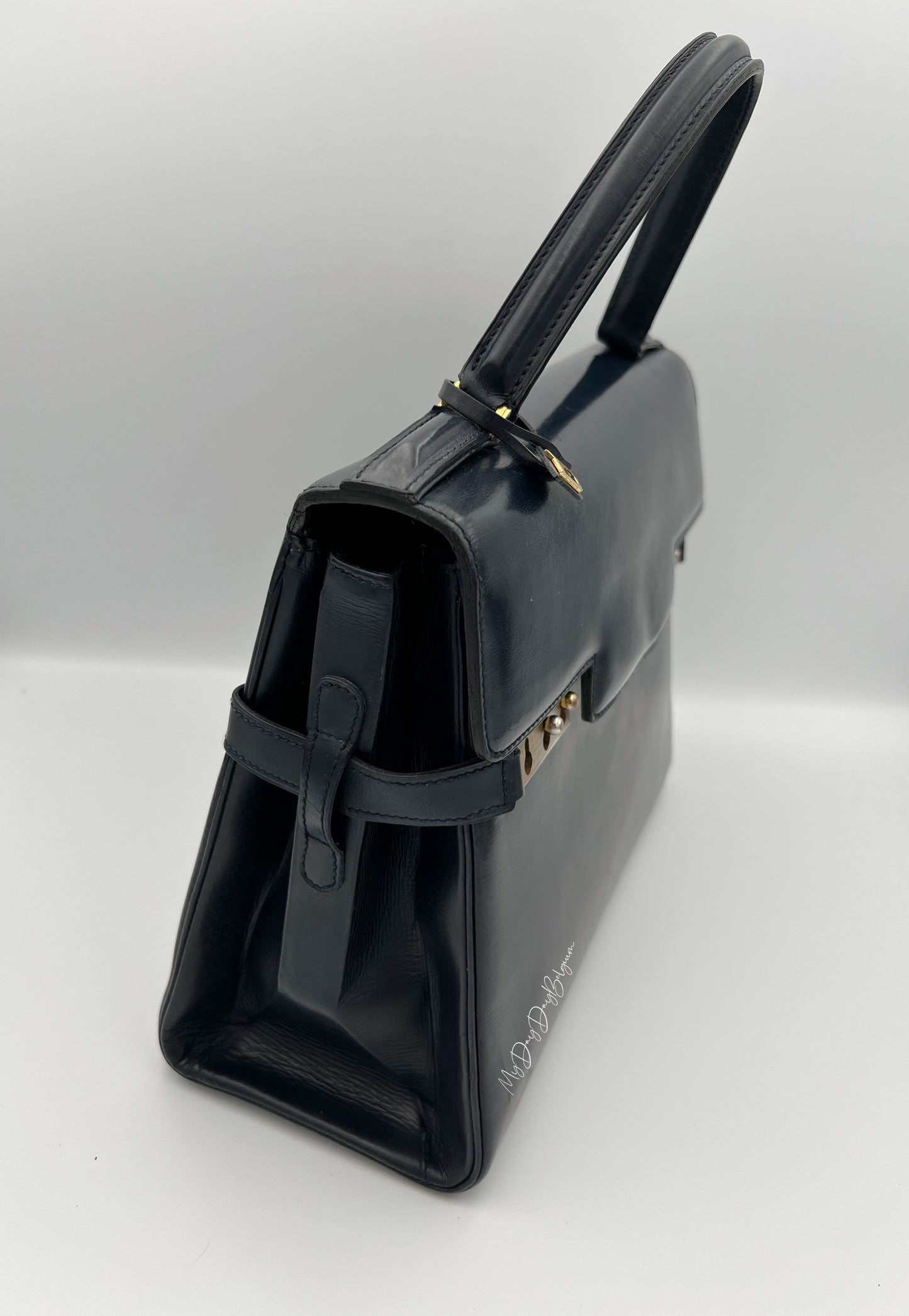 Delvaux Tempête MM Top Handle Navy Blue 1980's