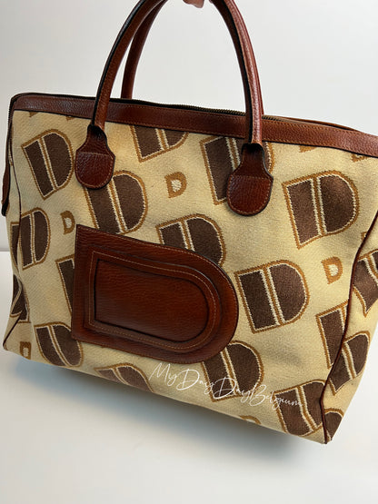 Delvaux Vintage Top Handle Travel Bag Brown / Beige 1973