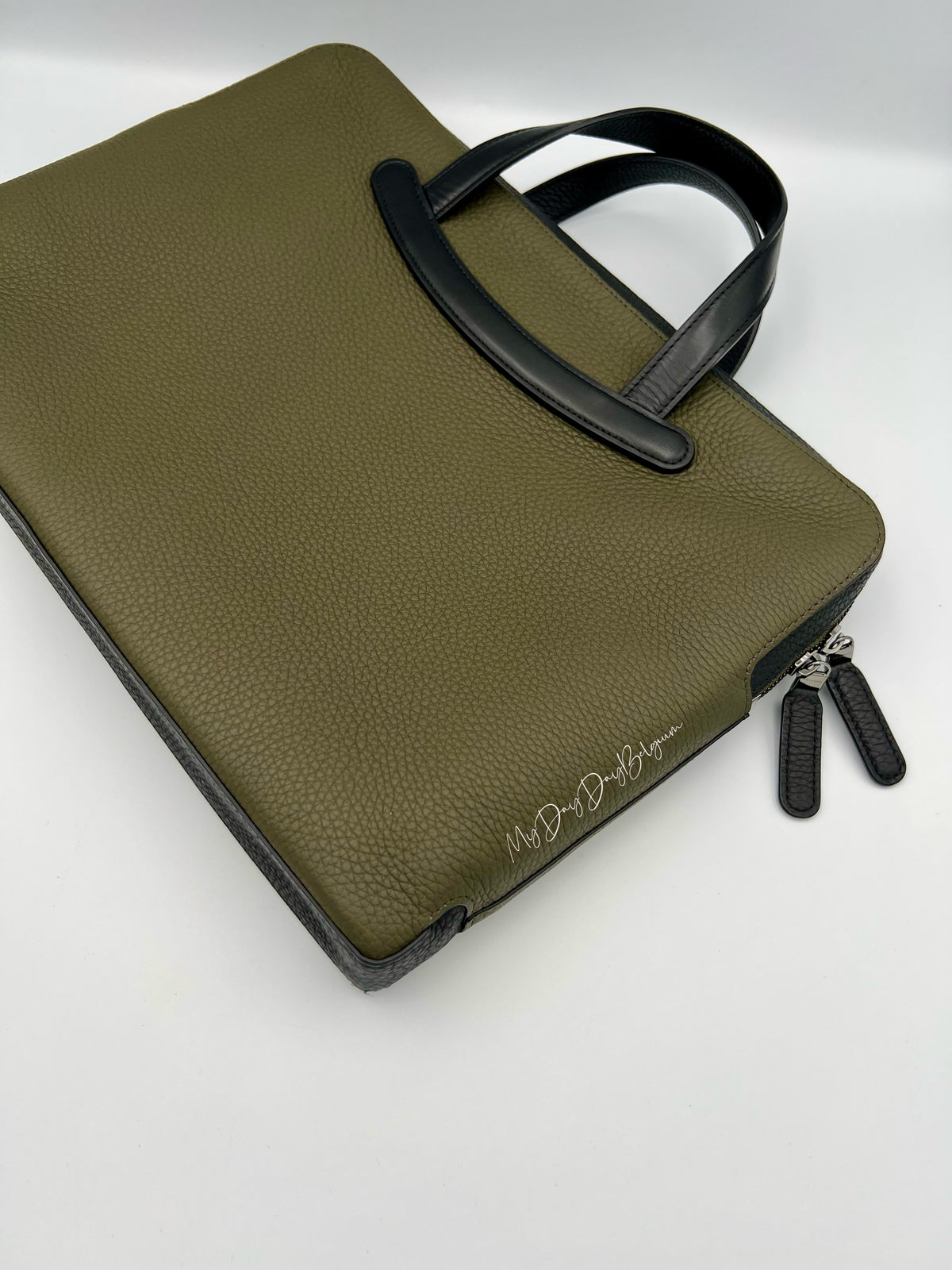 Delvaux bowler porte document - khaki black taurillon leather 2019