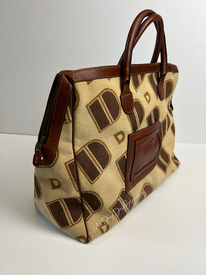 Delvaux Vintage Top Handle Travel Bag Brown / Beige 1973