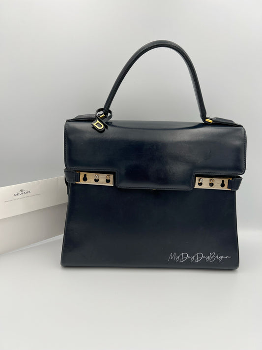 Delvaux Tempête MM Top Handle Navy Blue 1980's