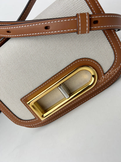 Delvaux Lingot Canvas Crossbody / Shoulder Bag Brown / White 2023