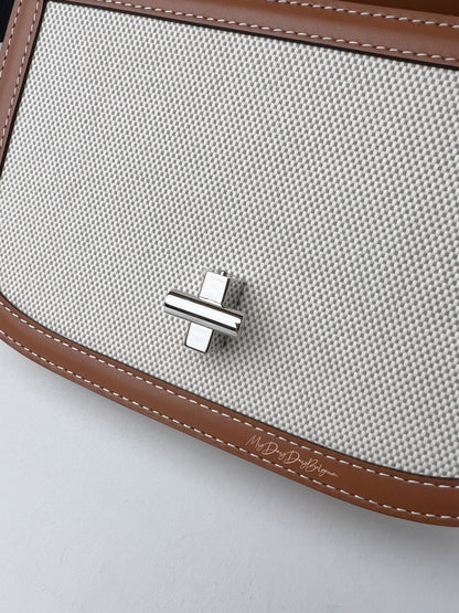 Delvaux Lingot Canvas Crossbody / Shoulder Bag Brown / White 2023