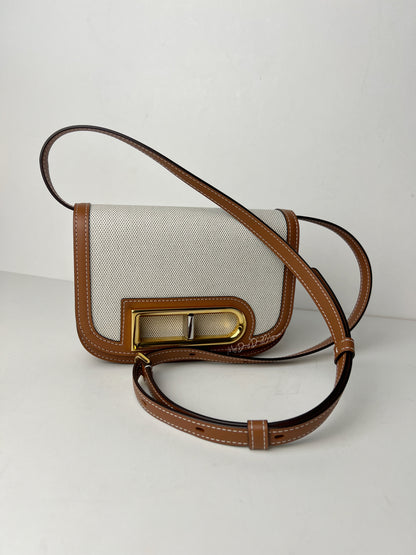 Delvaux Lingot Canvas Crossbody / Shoulder Bag Brown / White 2023