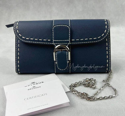 Delvaux Brillant Wallet on Chain Crossbody / Shoulder Bag Navy Blue 2022