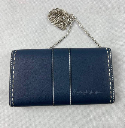 Delvaux Brillant Wallet on Chain Crossbody / Shoulder Bag Navy Blue 2022