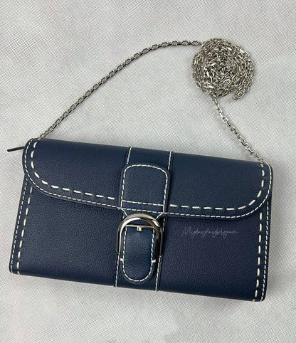 Delvaux Brillant Wallet on Chain Crossbody / Shoulder Bag Navy Blue 2022